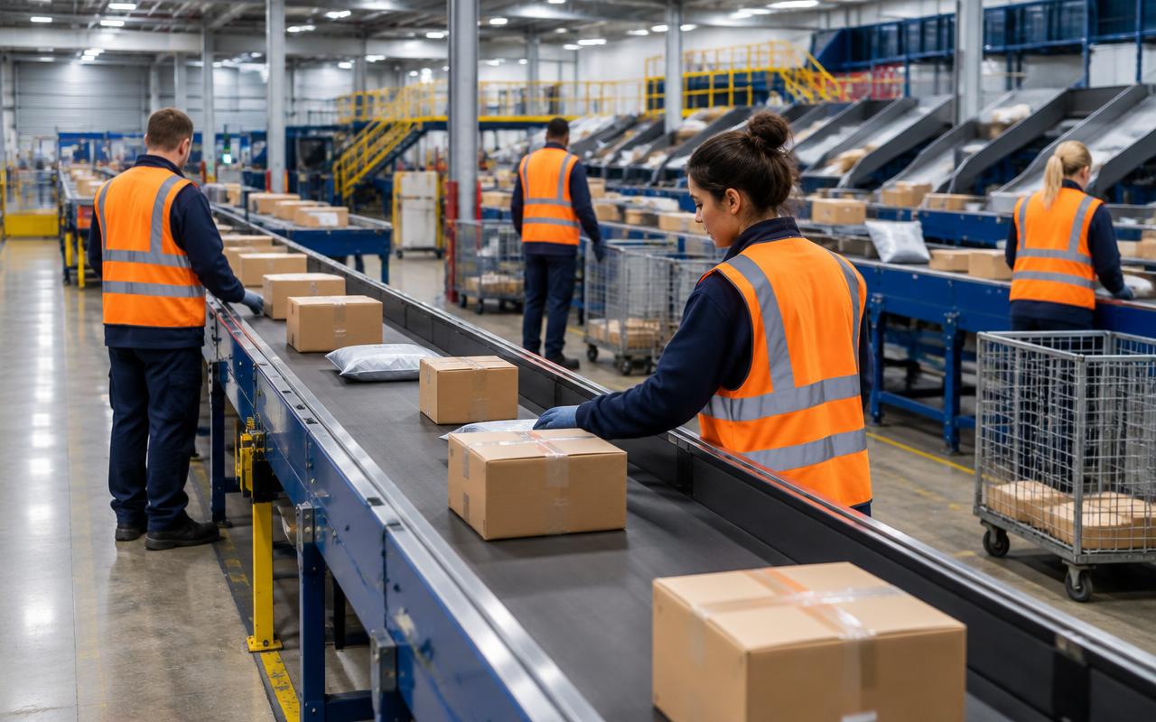 Parcels being prepared at a TrackParcel logistics centre